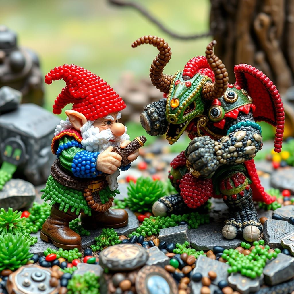 Beaded Battle: Dwarf vs. Ork in Vibrant Colors