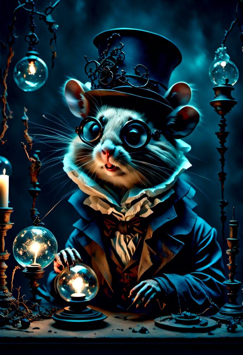 Steampunk Hamster Experiment in Spooky Sci-Fi Style