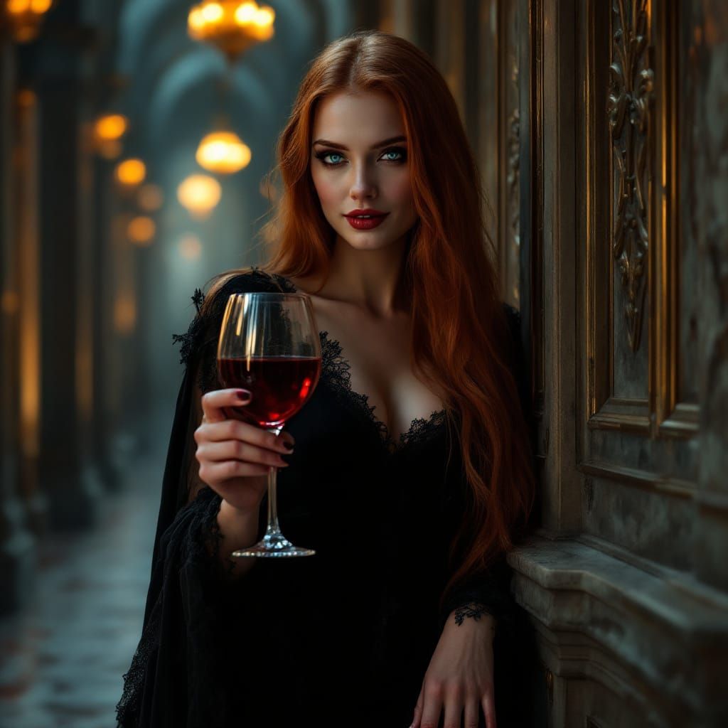 Redhead Vampire Supermodel in Art Nouveau Style