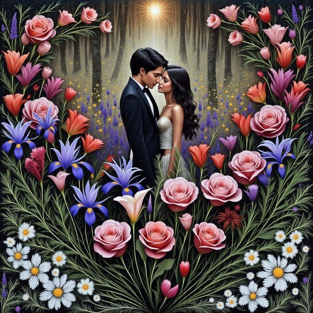 <lora:Mostly Magig 3:1.0> My Floral goth Valentine , a man w...