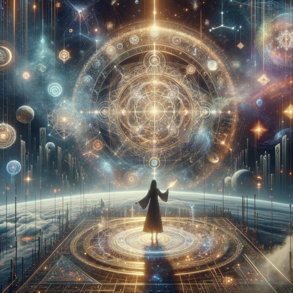 Celestial Architect Crafting Worlds in Cosmic Fantasy Art