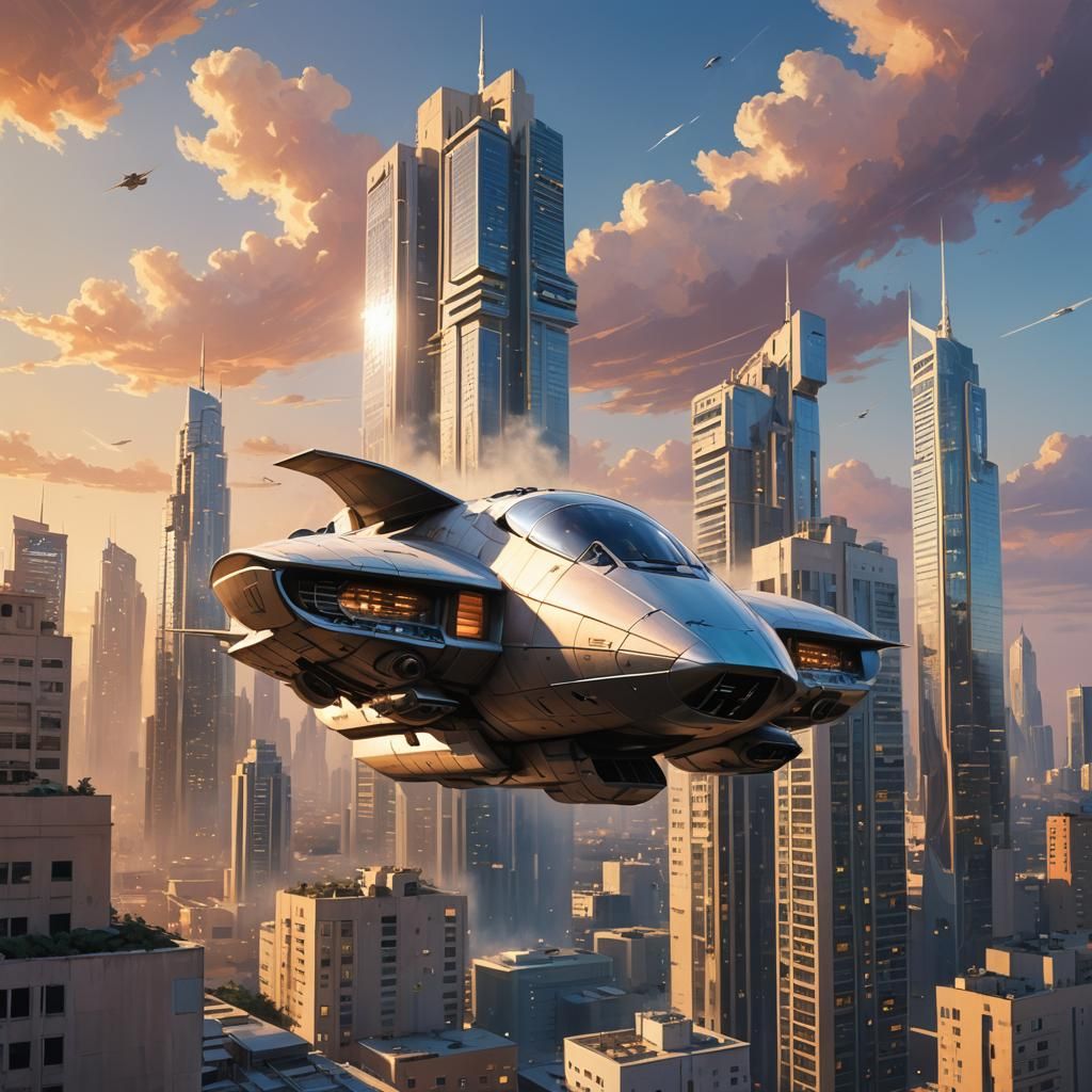 Sleek Spaceship Over Tel Aviv: Dreamy Concept Art