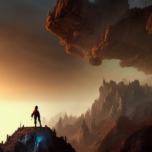 Post-Apocalyptic Figure at Abyss Edge: Digital Art