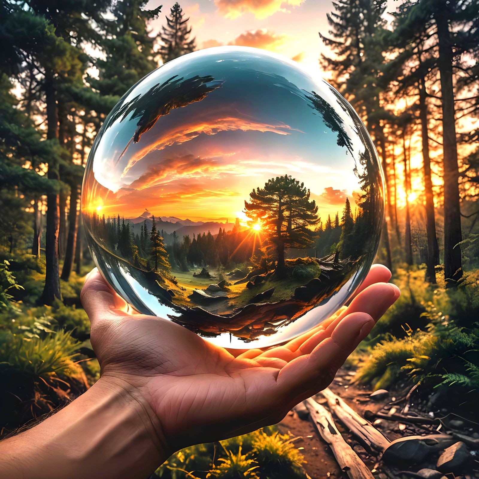 Sunset Sphere Optical Illusion with Hyperrealistic Depth