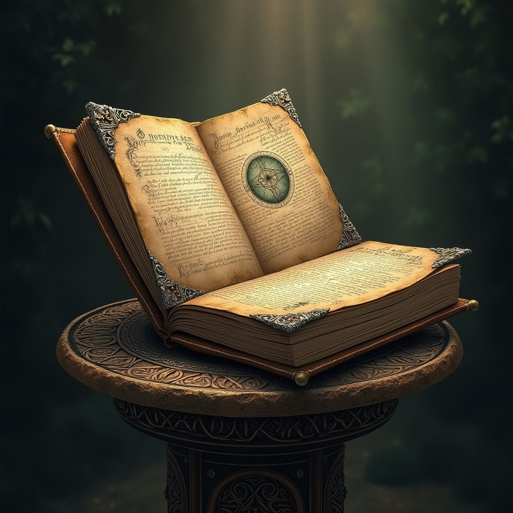 Mysterious Book of Shadows on Celtic Pedestal
