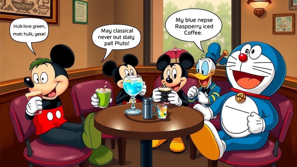 Lively Café Scene with Iconic Characters