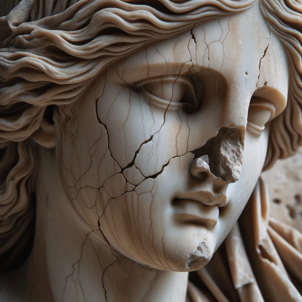 Weathered Greek Statue with Cracks