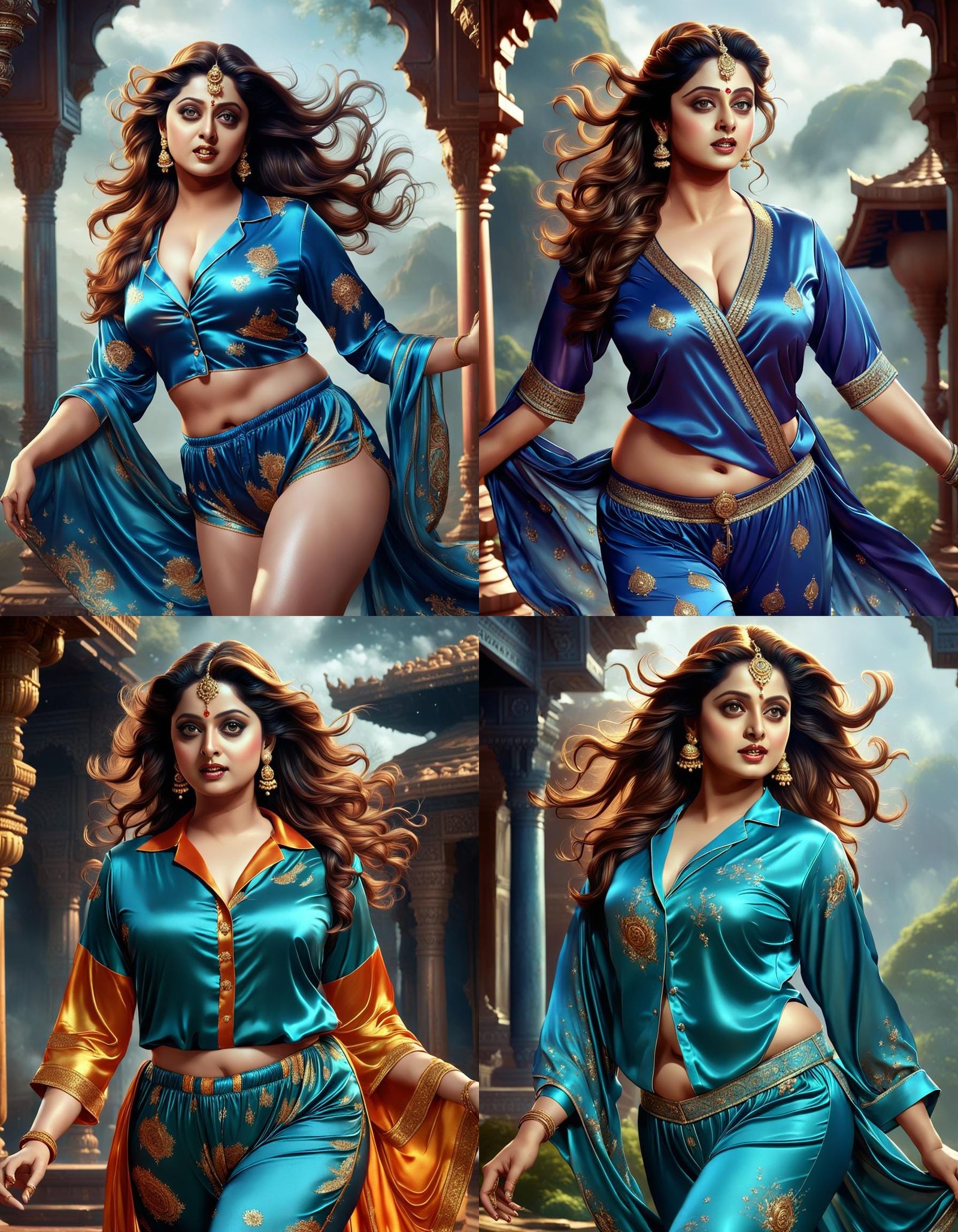 Fantasy Indian Beauty in Satin Pajamas