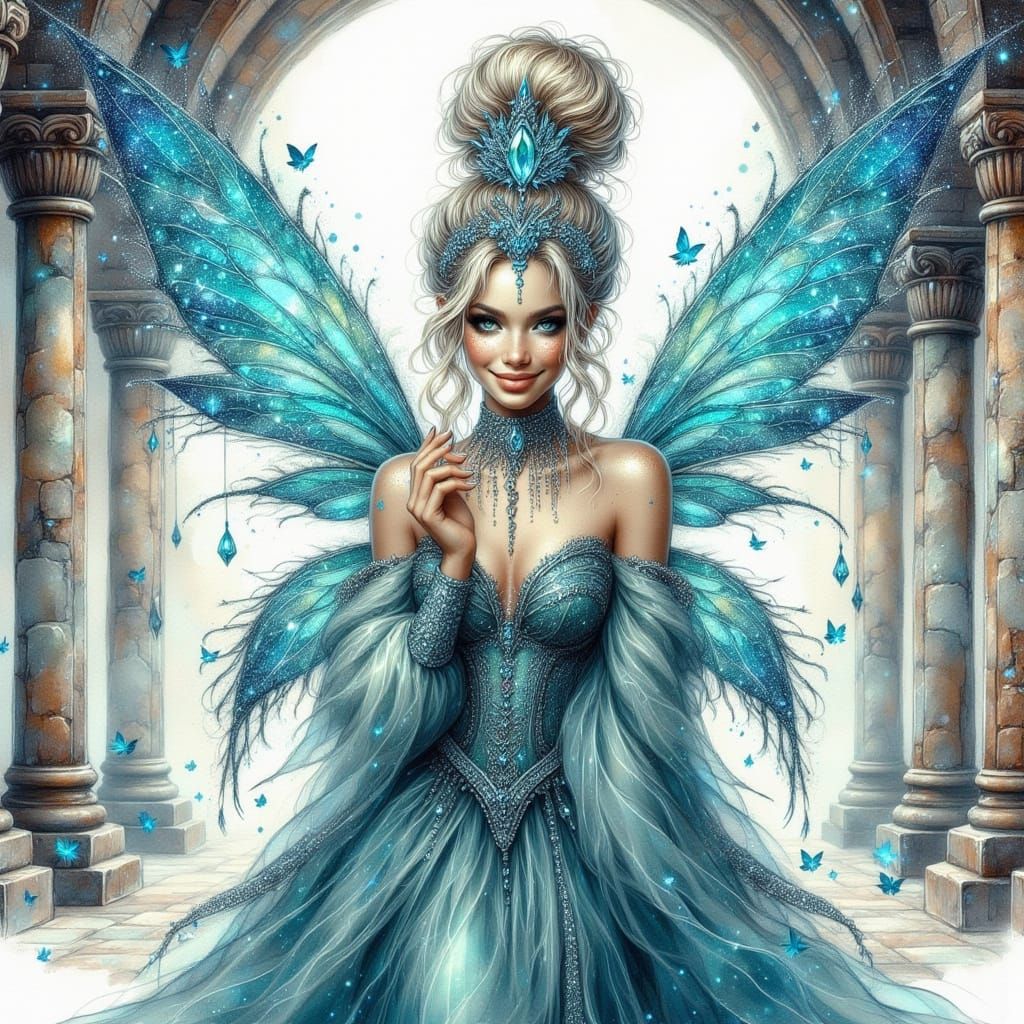 Regal Elf Queen in Glittering Gown, Inspired by Comic Book A...