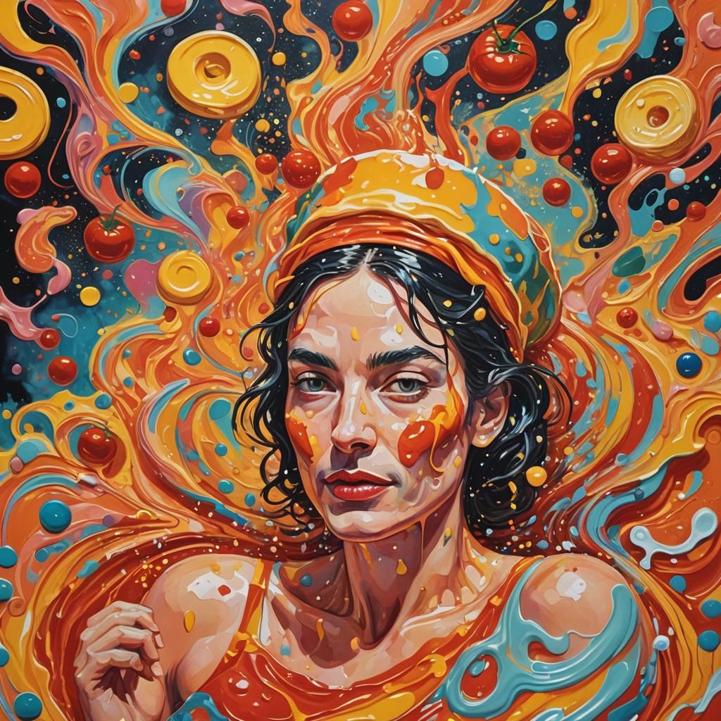 Tomato Soup Jacuzzi: A Surrealist Gouache Dreamscape