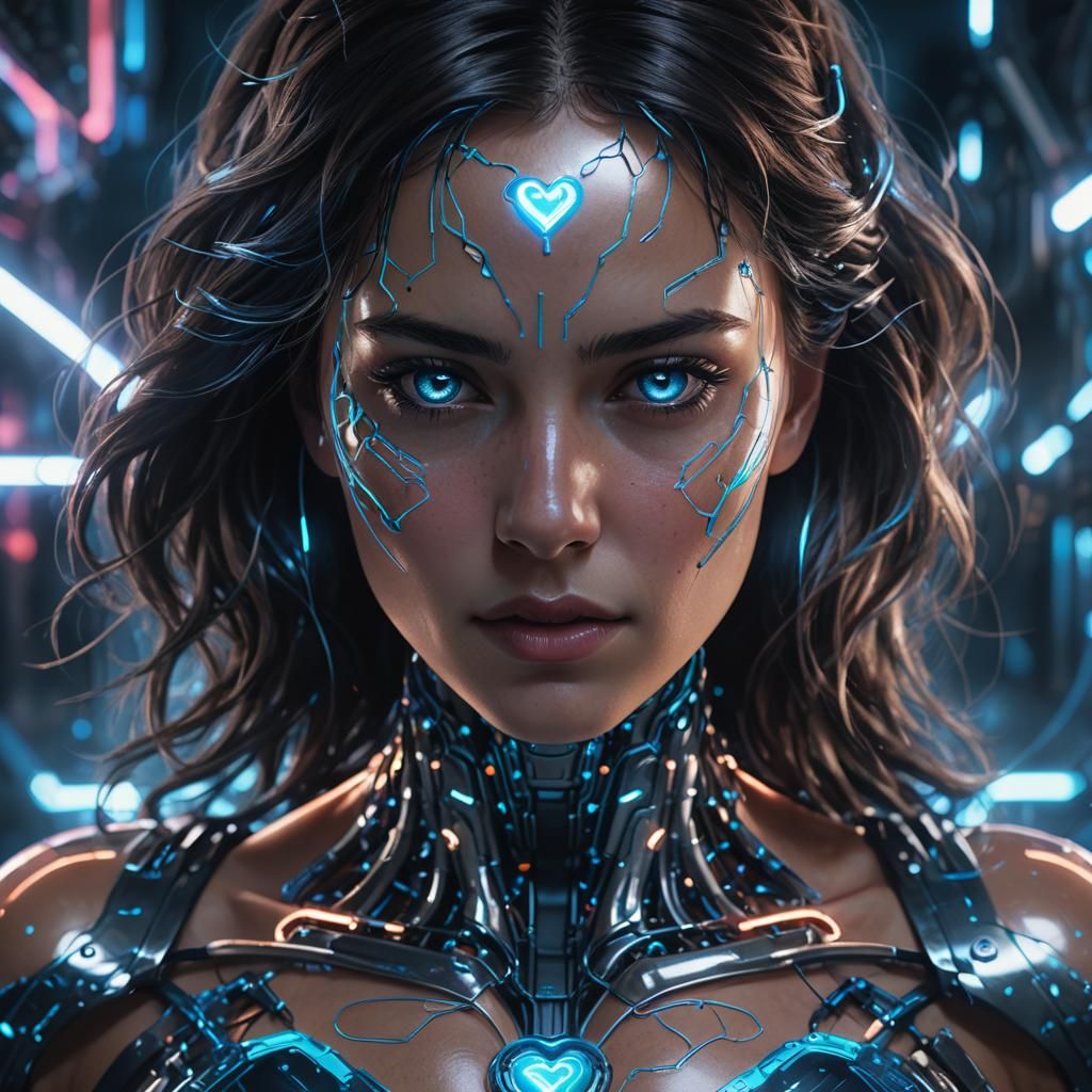 Woman with Steel Heart: Cinematic Digital Art