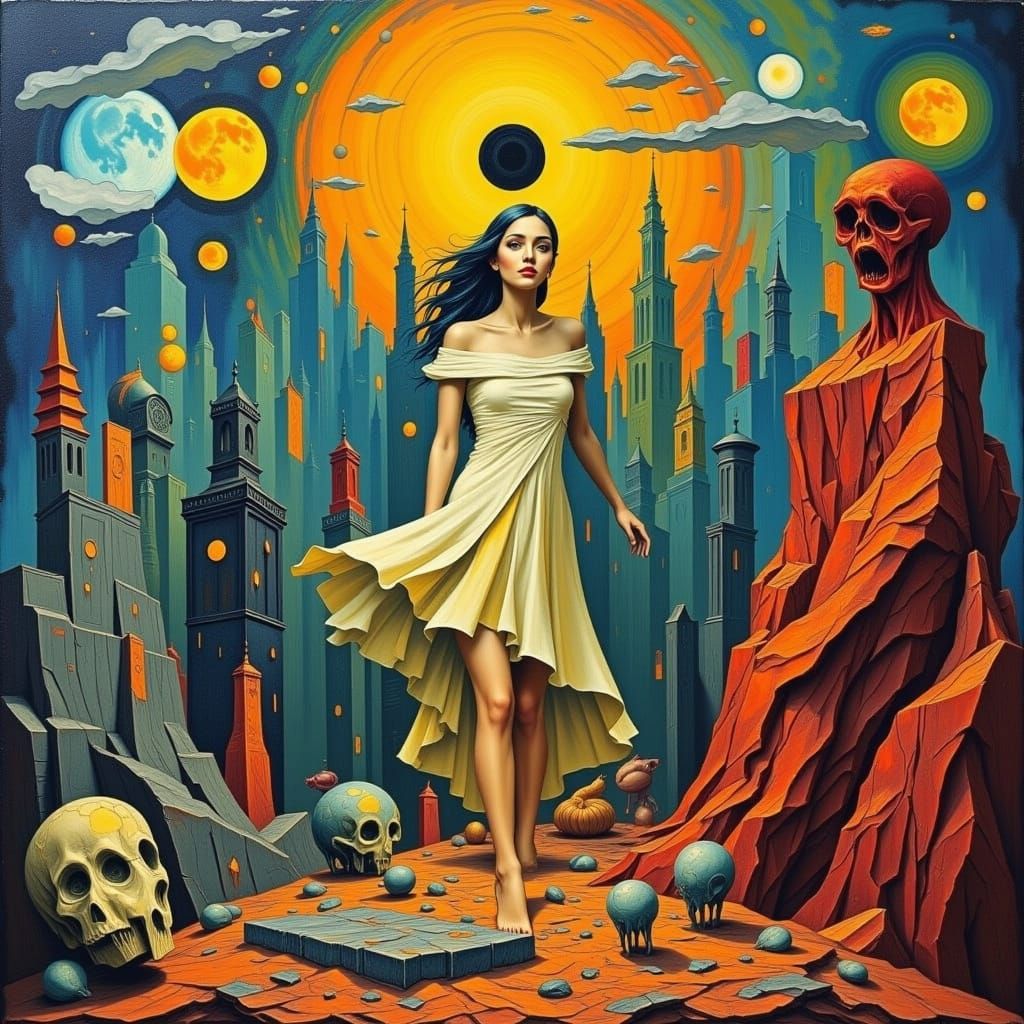 Surreal Woman in Distorted Dreamscape as Digital Art