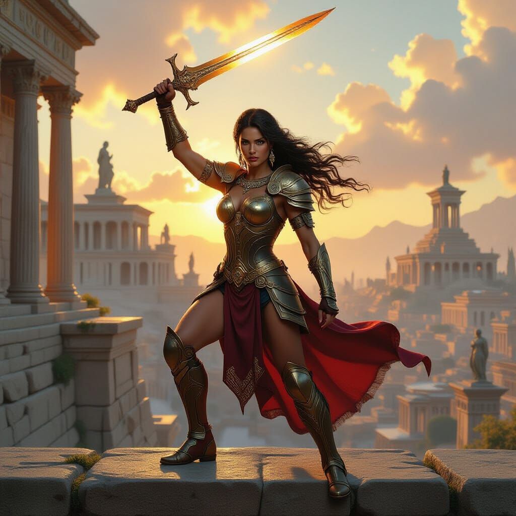 Fantasy Warrior Princess with Glowing Sword