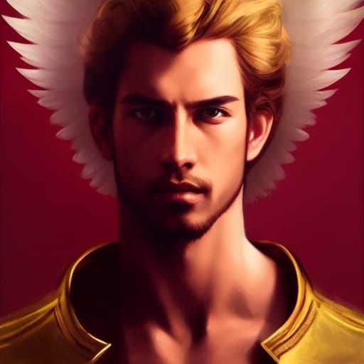 Angelic Male Model with Gold Accessories in Heaven