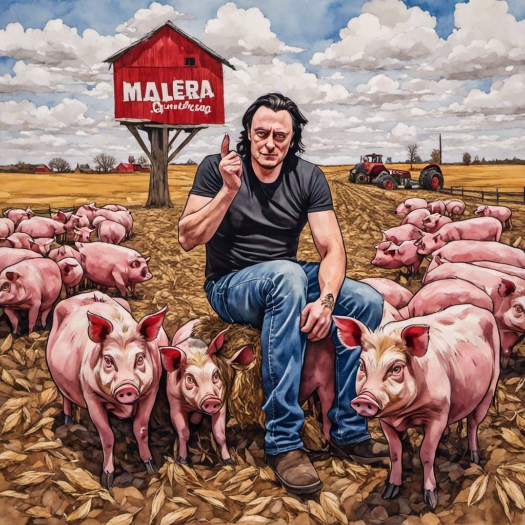 Farmer and Pigs in a Soft Style