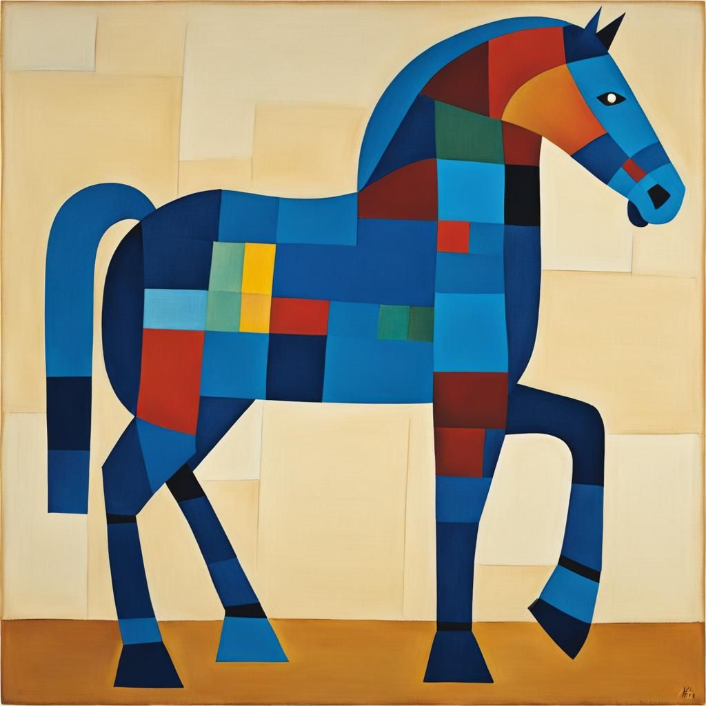 Vibrant Blue Horse in Expressionist Style