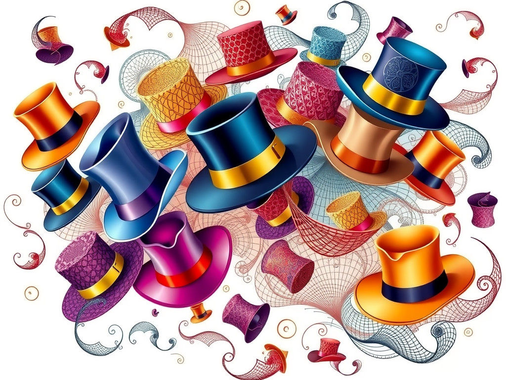 Whimsical Hats in Abstract Fractal Zentangle Design