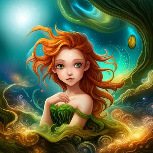 Cute Water Spirit in a Mystical Wonderland