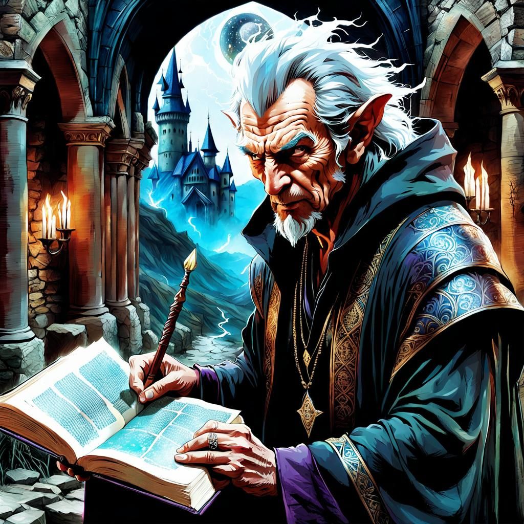 Sinister Sorcerer Double Exposure Portrait in Fantasy Style