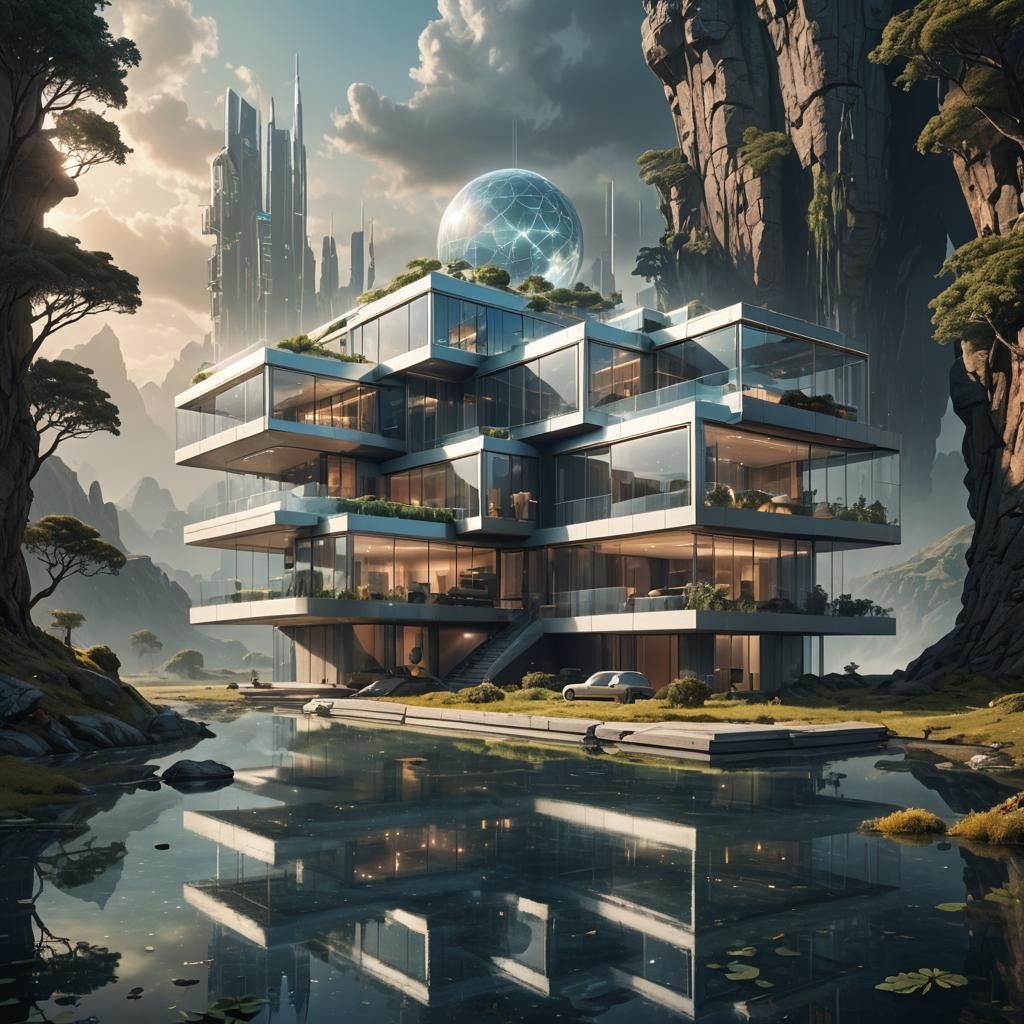 Futuristic Transparent Acrylic House in Minimalist Landscape