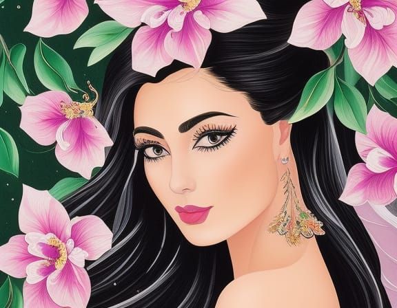 Beautiful Girl in Flower Pool: Hyperrealistic Painting