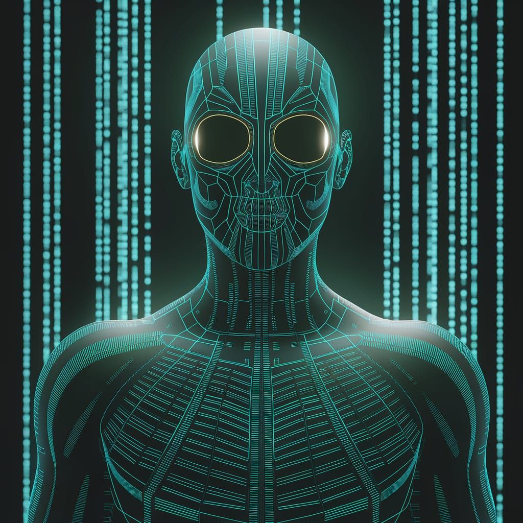 Neon Metahuman in Hyperdetailed Matrix Code
