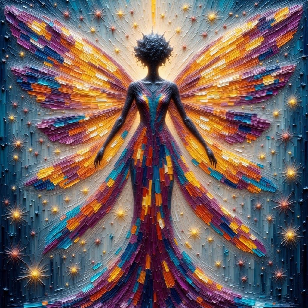 Angel Fairy in Flowing Robes with Glittery Wings