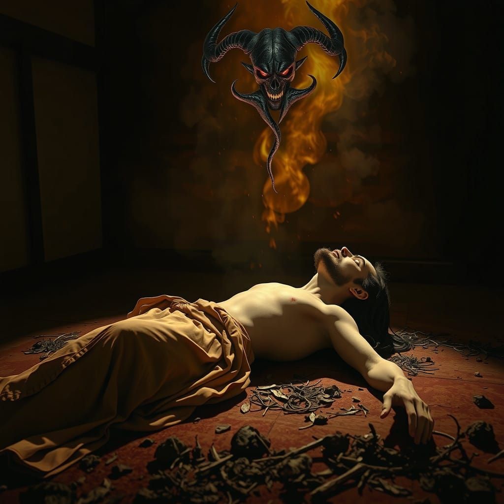 Spirit of Christ Ascends in Dark, Earth-Toned Cinematic Scen...