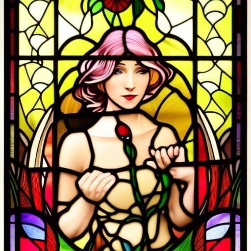 Art Deco Stained Glass: Woman with Scales