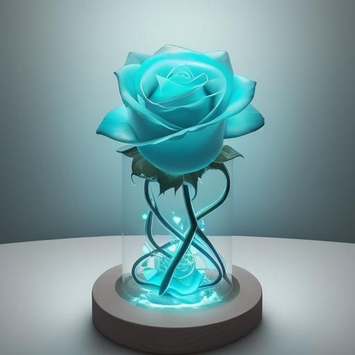 Bioluminescent Turquoise Glass Roses in Fantastic Landscape