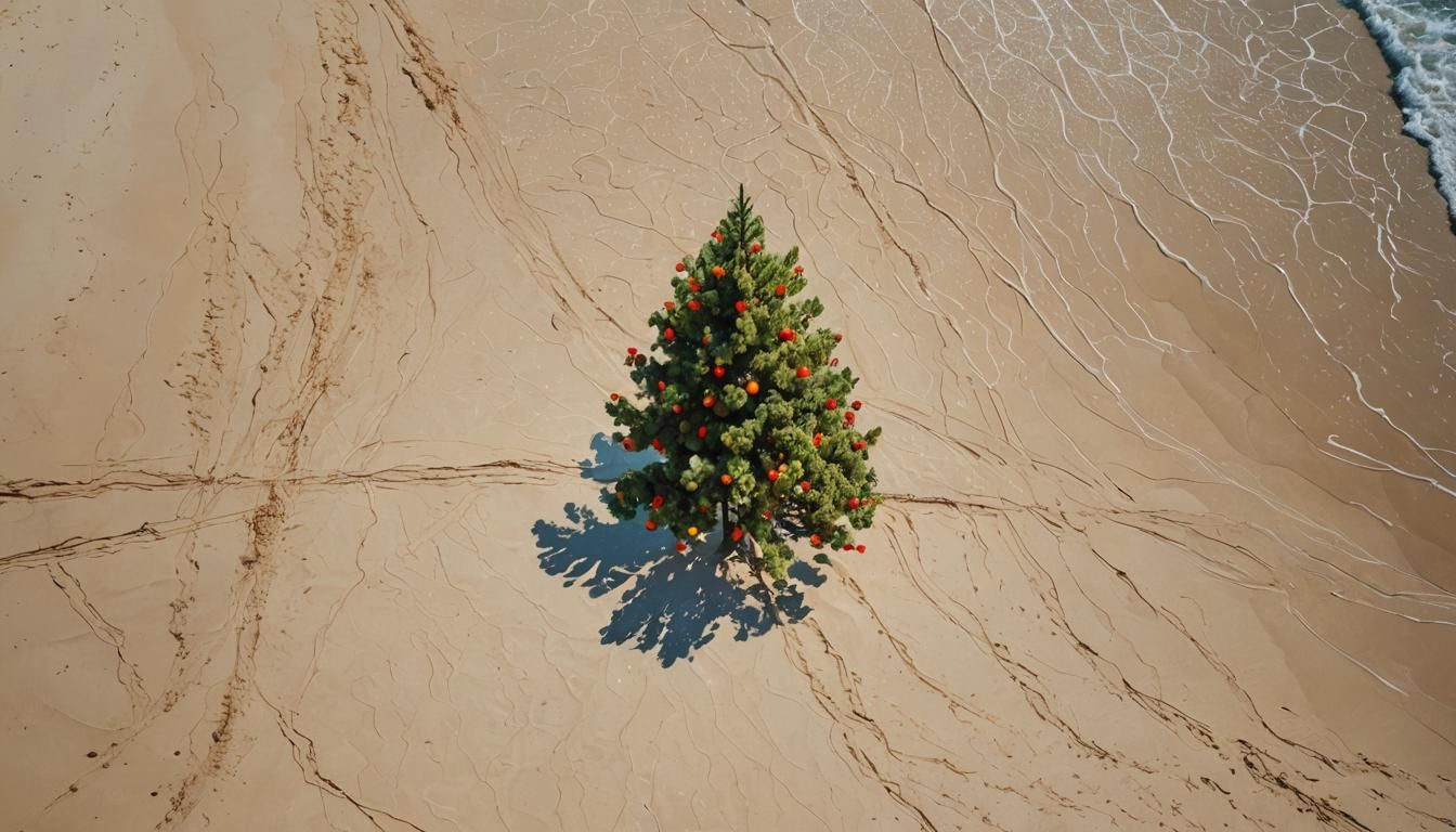 Australian Christmas Tree Double Exposure: Beach Scene