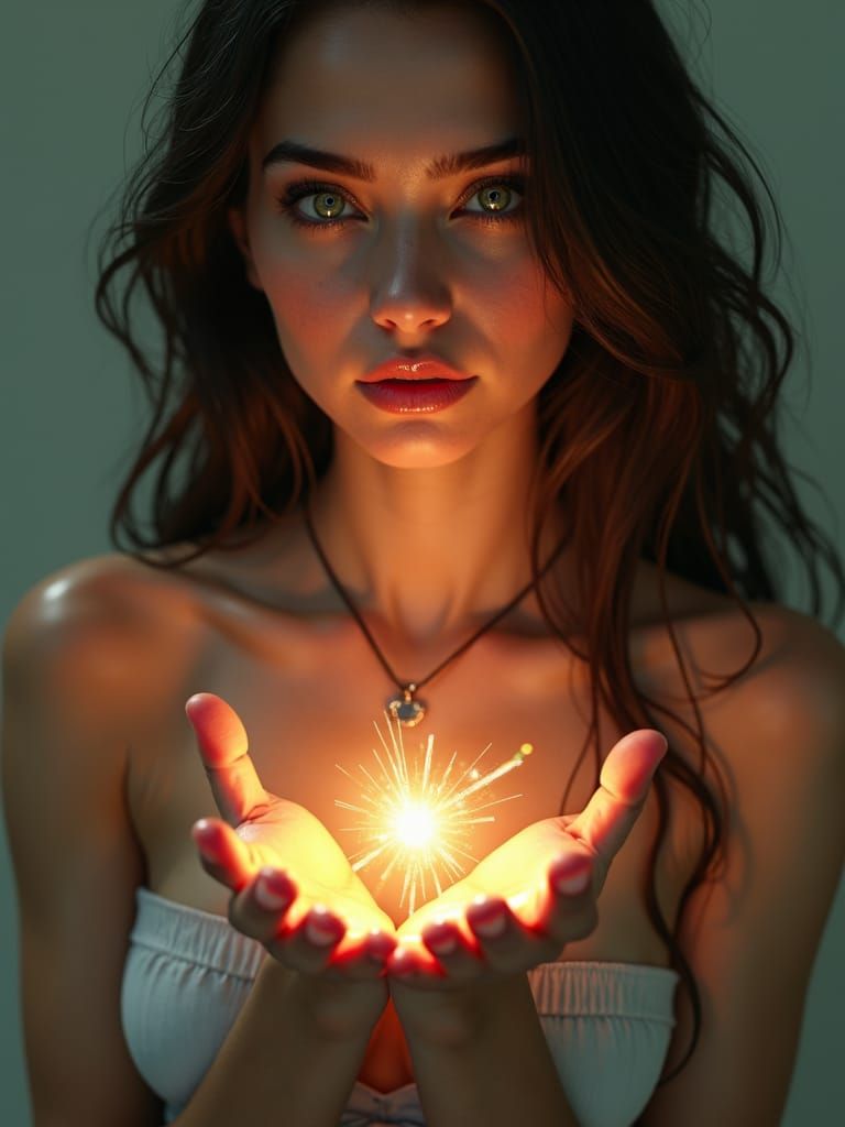 Brunette Woman Portrait in Hyperdetailed Lighting