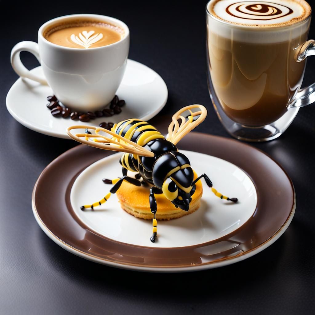 Wasp Pastry Sculpture with Coffee