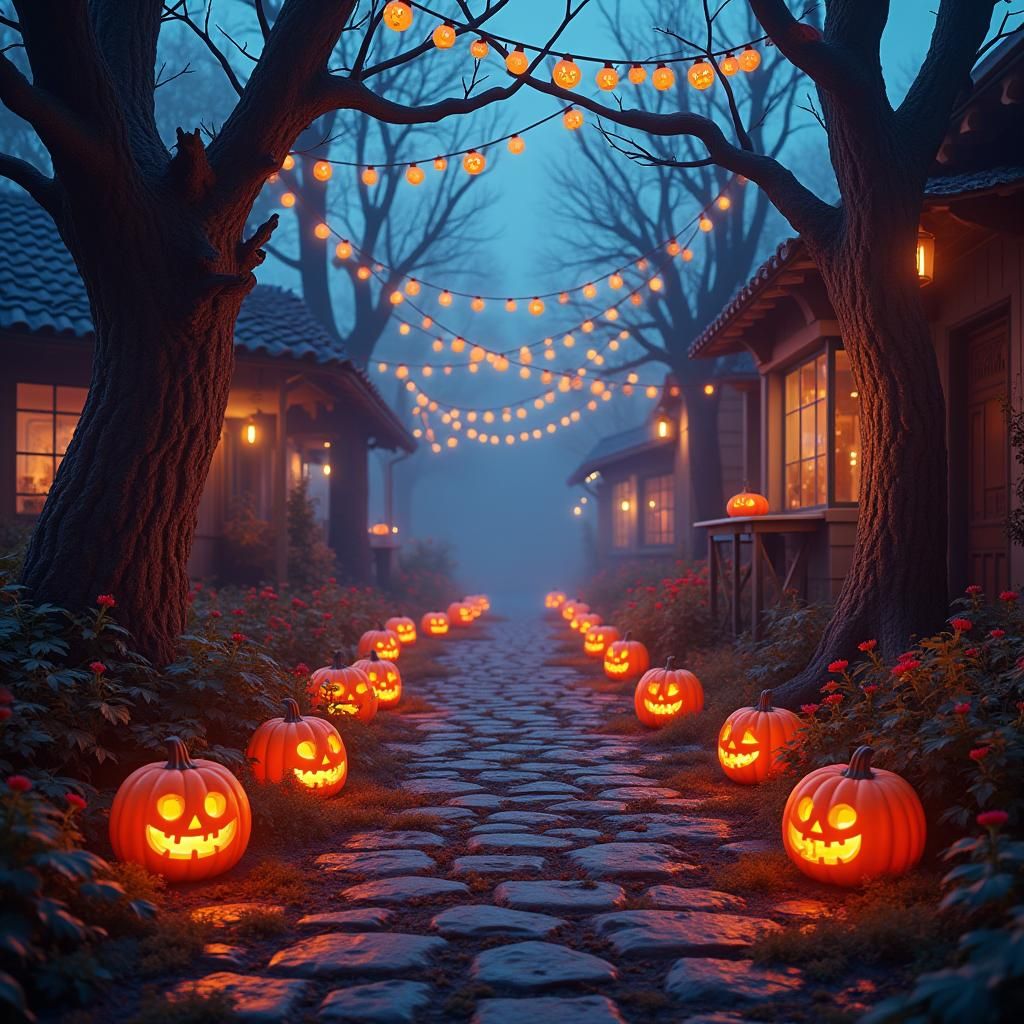 Halloween Ambiance with Glowing Jack-o-Lanterns
