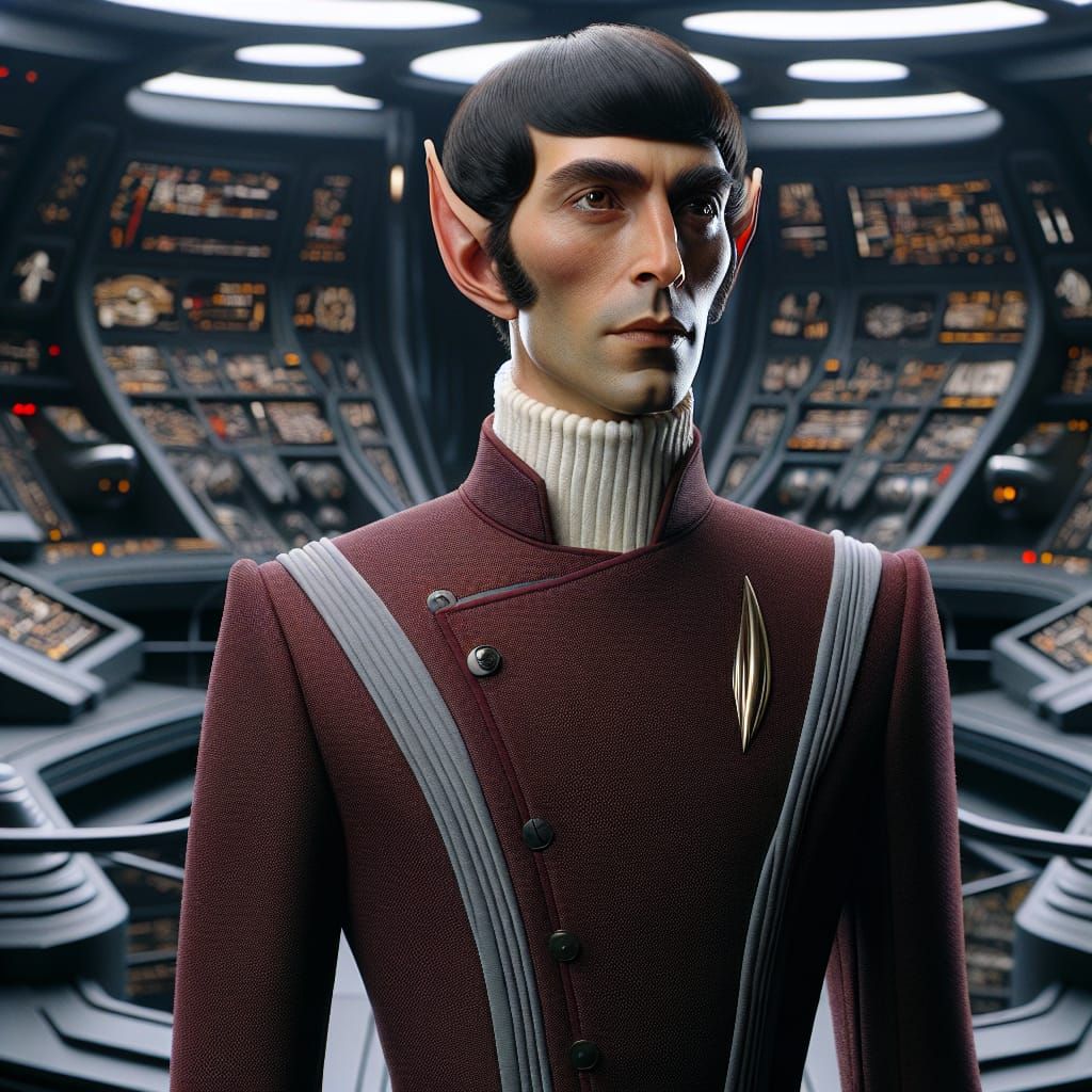 Futuristic Vulcan Commander on Spaceship Bridge