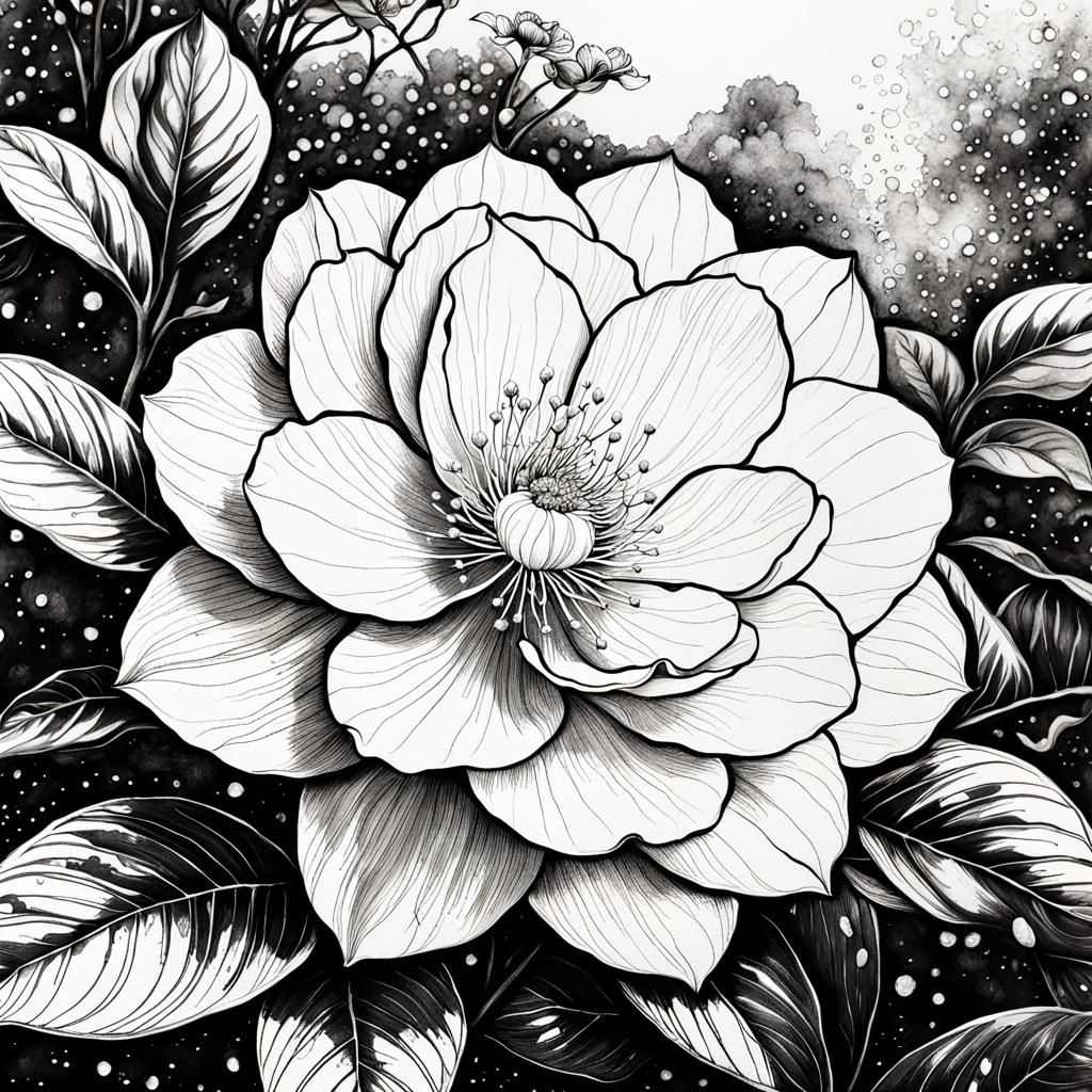 Botanical Ink Drawings: Camelia Flowers