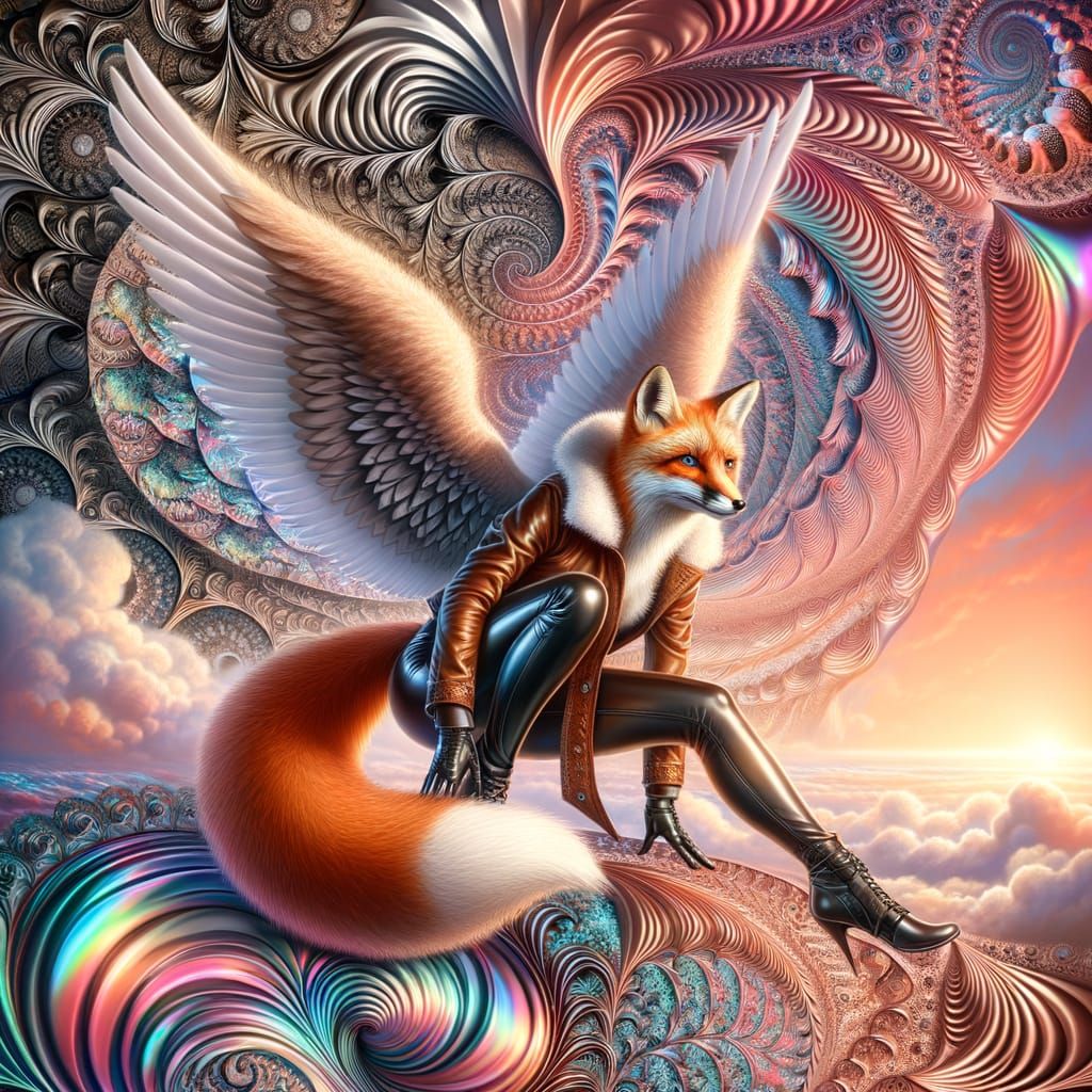 Female Fox Angel Superhero Landing in Sunset Colors