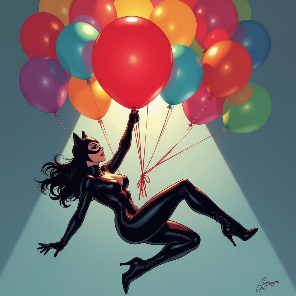 Catwoman Teases Giant Balloon in Vibrant Comic Art Style