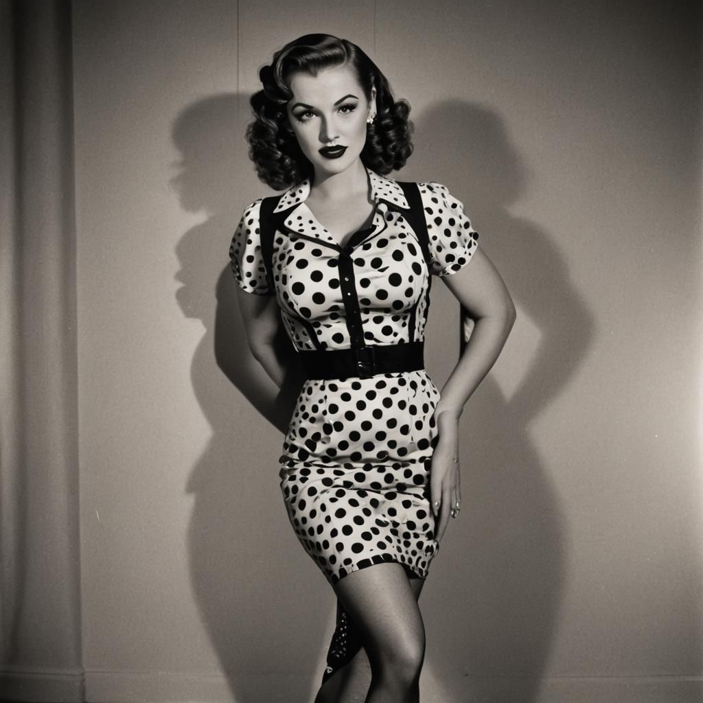 Sultry Pin-Up Model in Polka Dot Dress