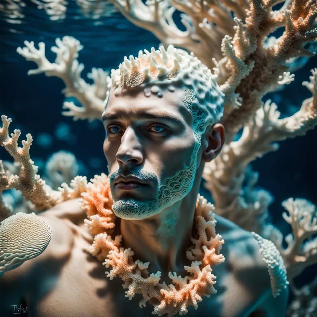 Underwater Portrait of Coral Man in Ethereal Style