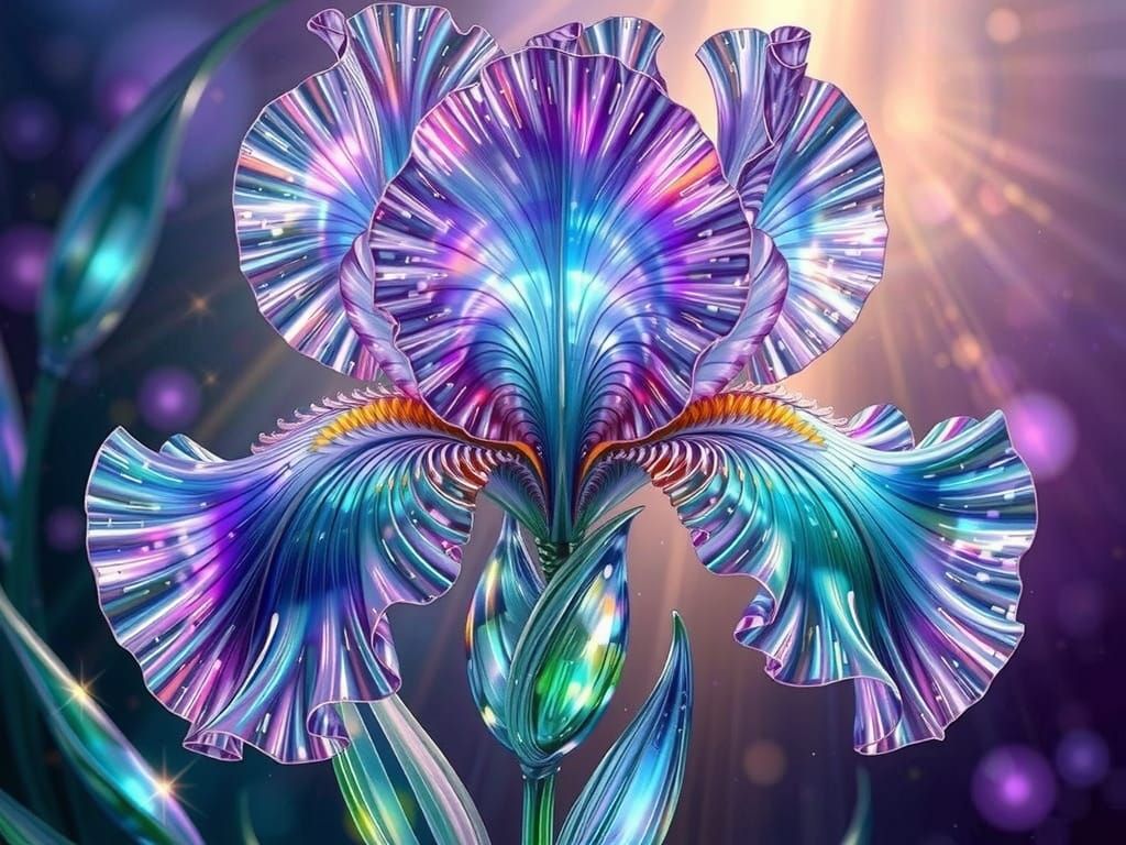 Glass Iris Flower in Shimmering Opal and Tiffany Colors