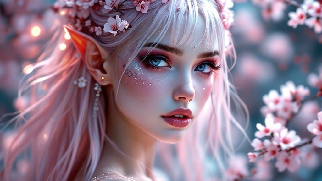 Ethereal Fantasy Maiden with Cherry Blossoms