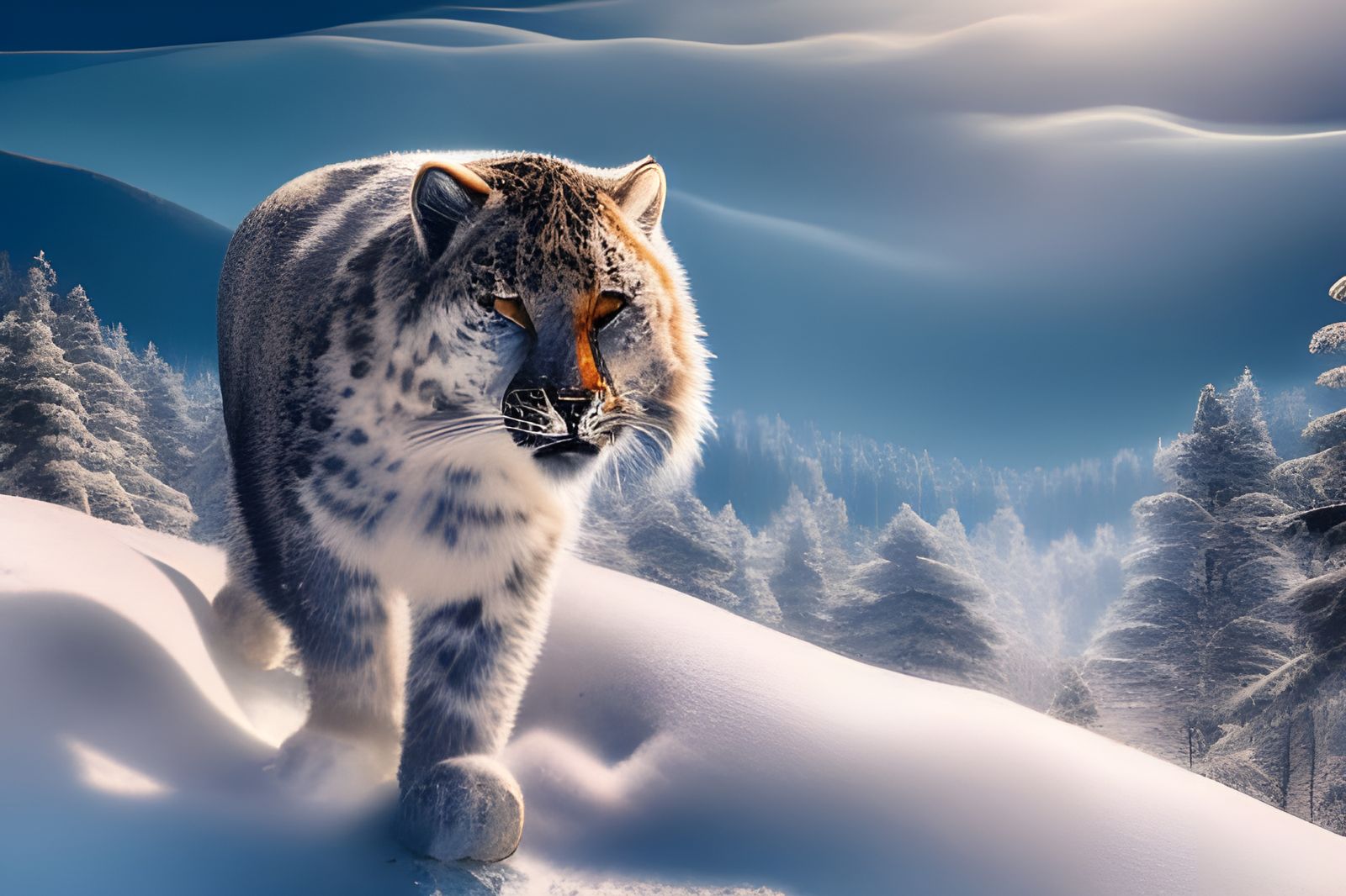 Majestic Snow Leopard on Rocky Mountain