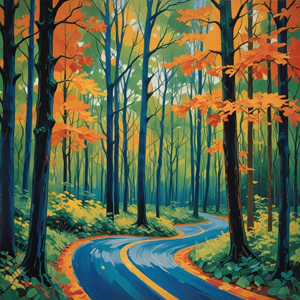 Vibrant Forest Road in Abstract Style