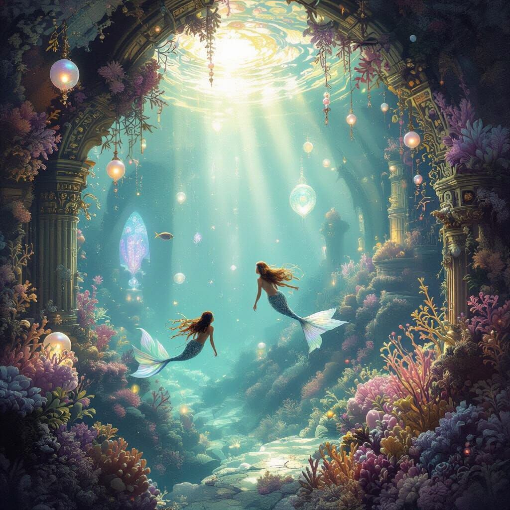 Underwater Merfolk Palace with Bioluminescent Coral