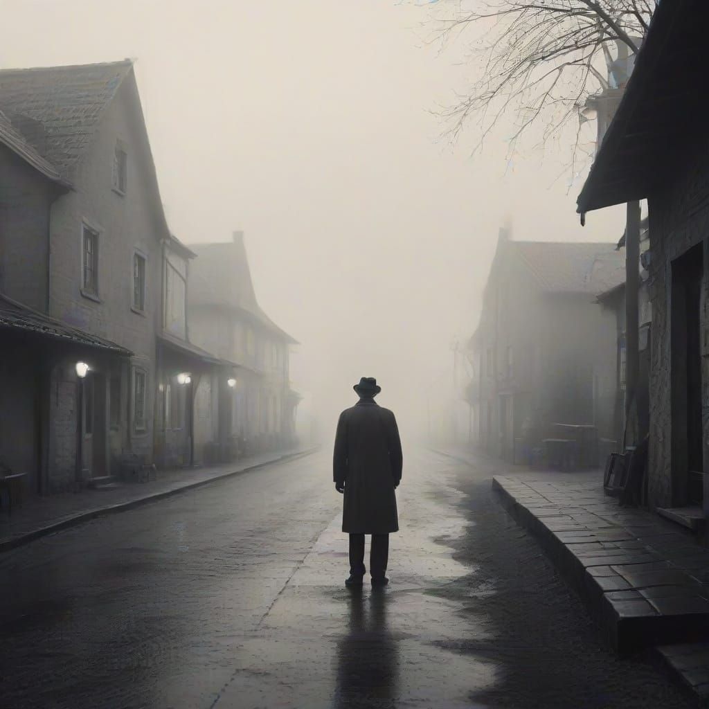 Misty Village: Vintage Film Noir Scene