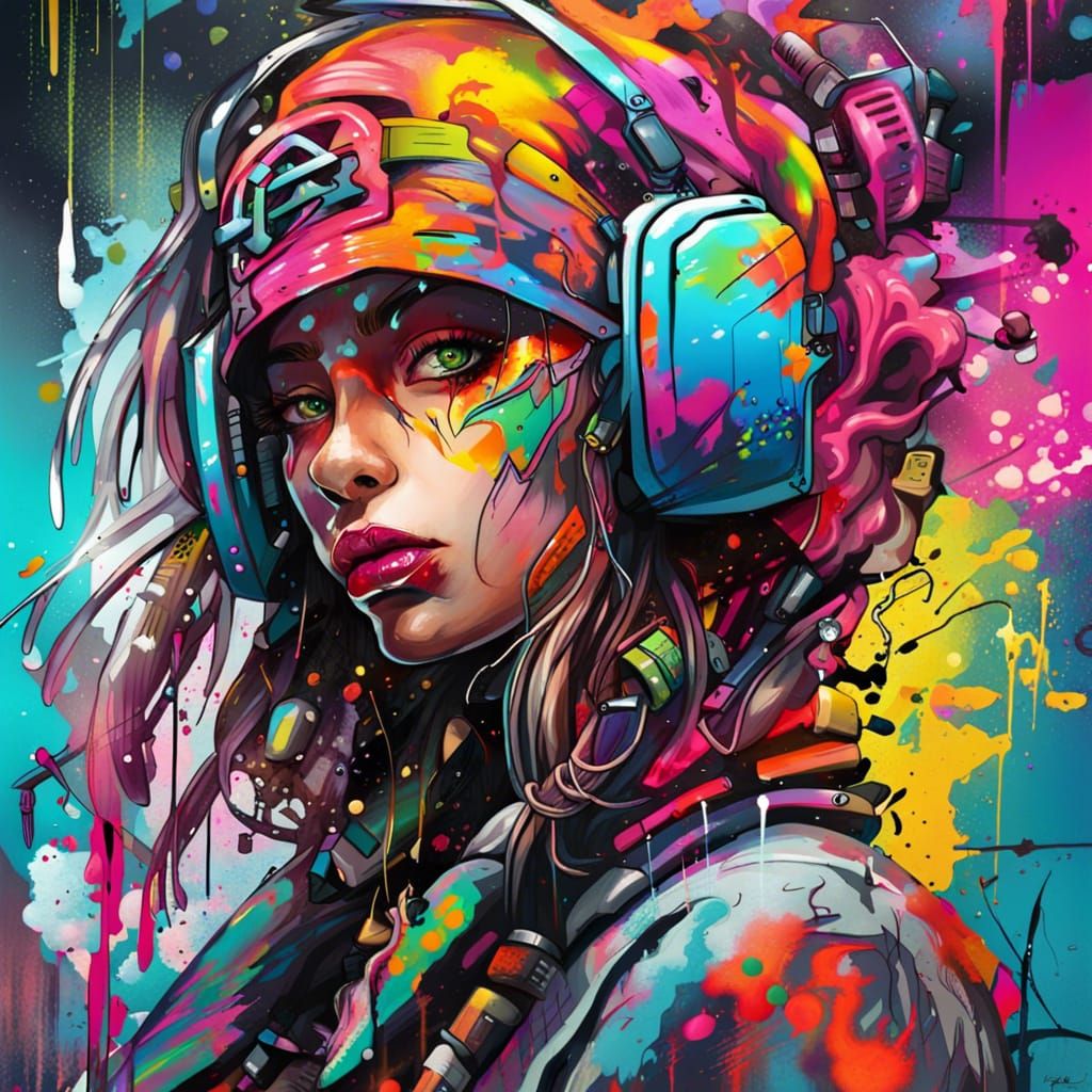 Apocalyptic Cyber Girl in Graffiti Art Style