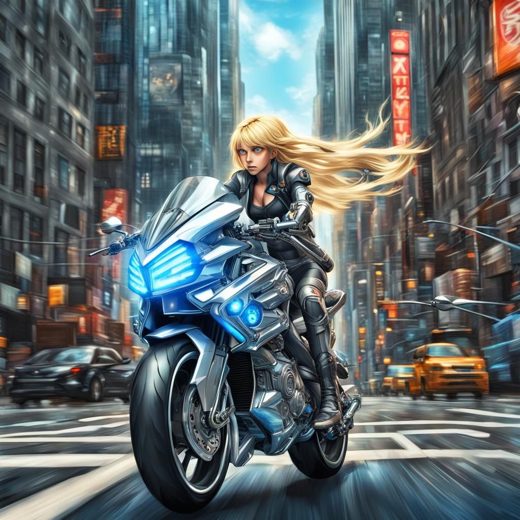 Anime Princess Rides Futuristic Motorcycle in Hyperrealistic...