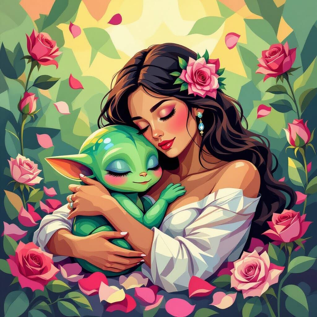 Cubist Alien Paradise with Rose Petals