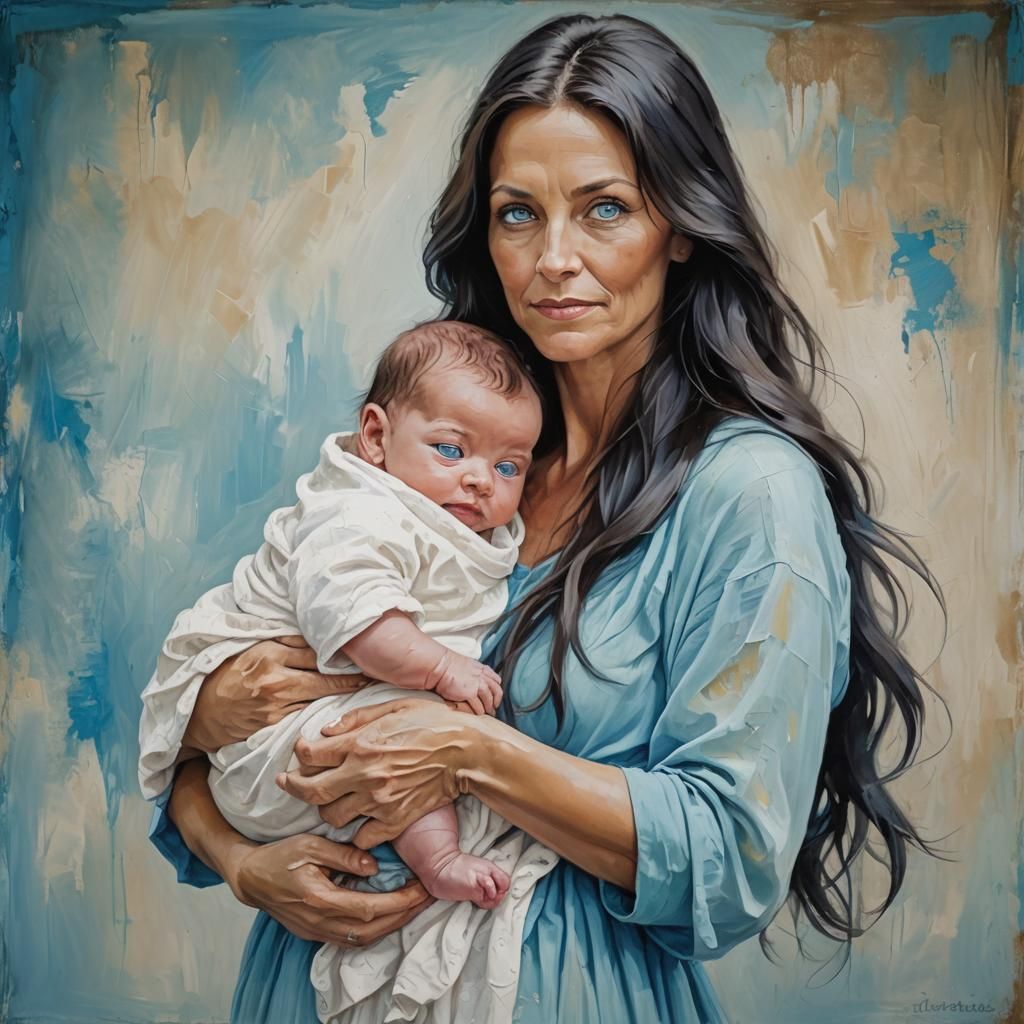 Mother and Child: A Tender Moment in Paint